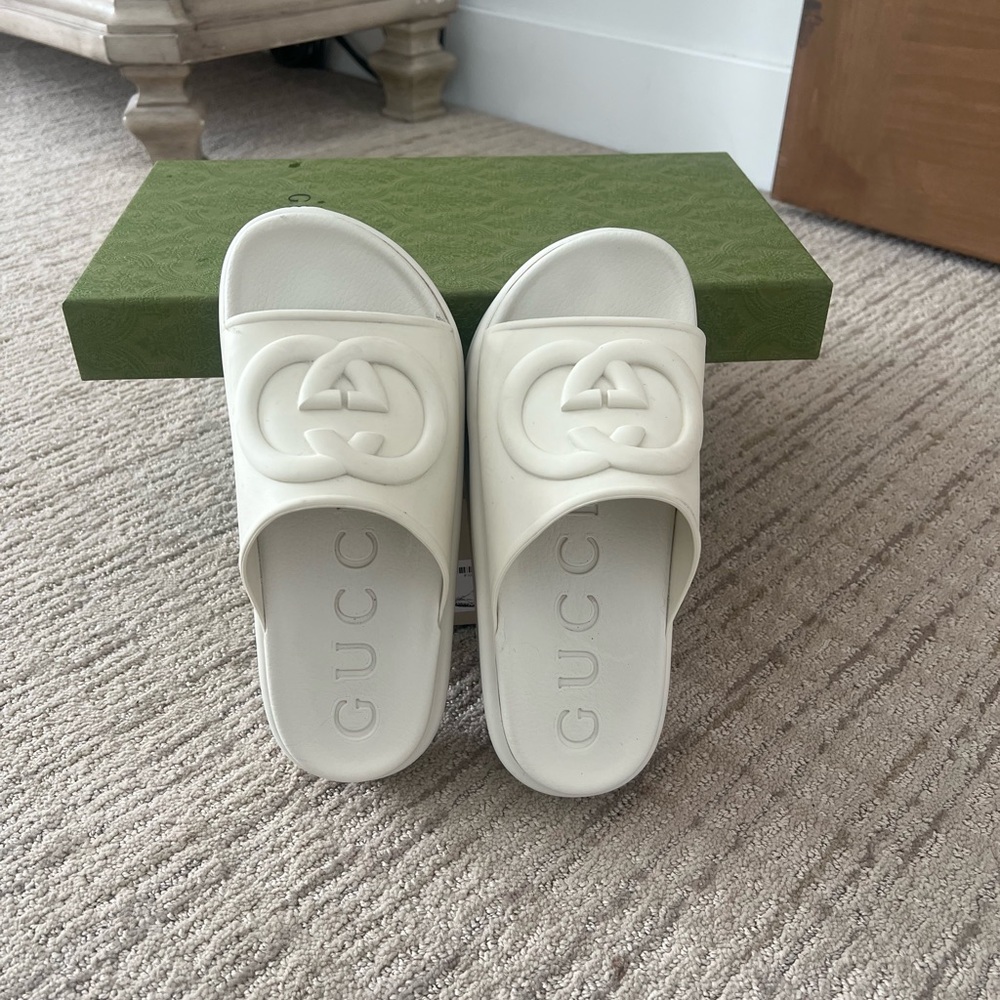 Gucci Women Cream Slide Sandals